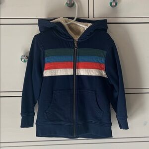 Hanna Andersson Navy Blue Hoodie with Multicolor Stripes - size 4